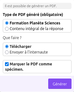 Formulaire pour télécharger un PDF