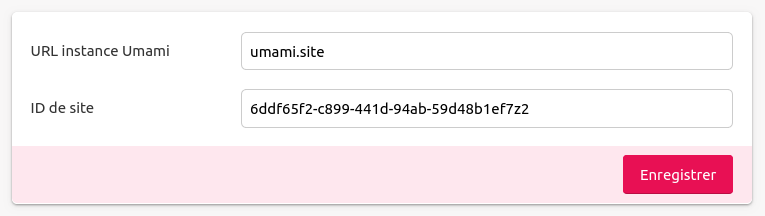 capture d’écran de la page de configuration de Umami