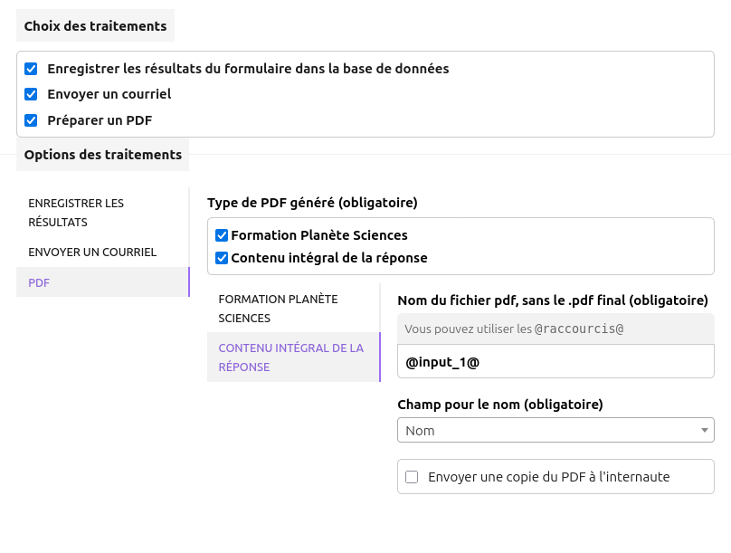 Configuration de la génération de PDF