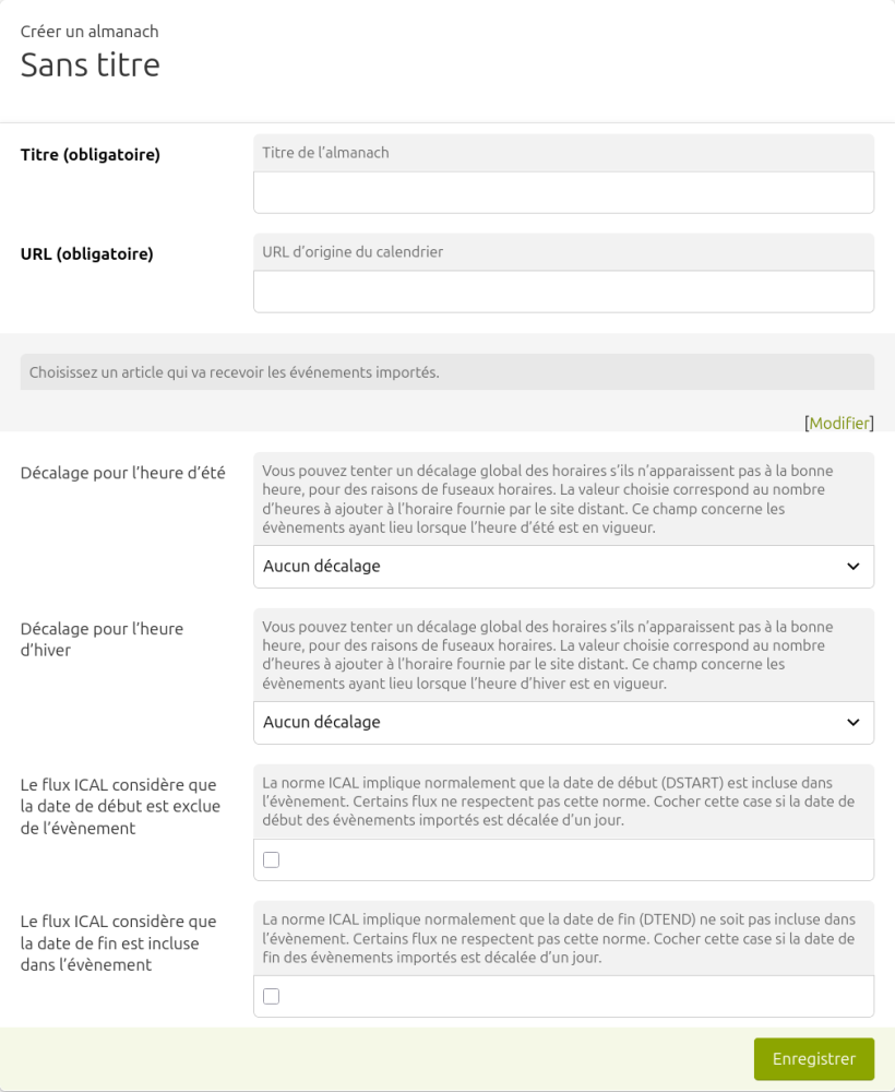 Formulaire d’ajout d’almanach