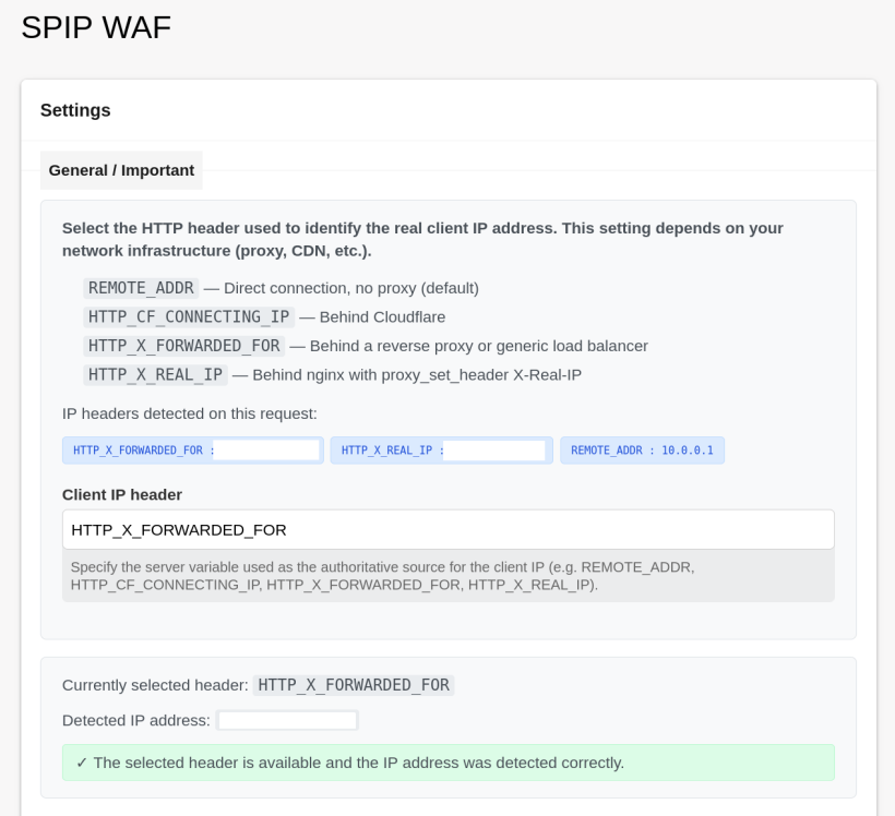 Configuration form, IP header Configuration form, IP header